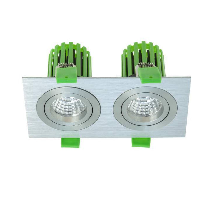 2 * 10W Twin Tilt / Rotate Kit Warm White 3K Brush Aluminium Dim: L174 * W92 * H83mm - The Lighting Shop